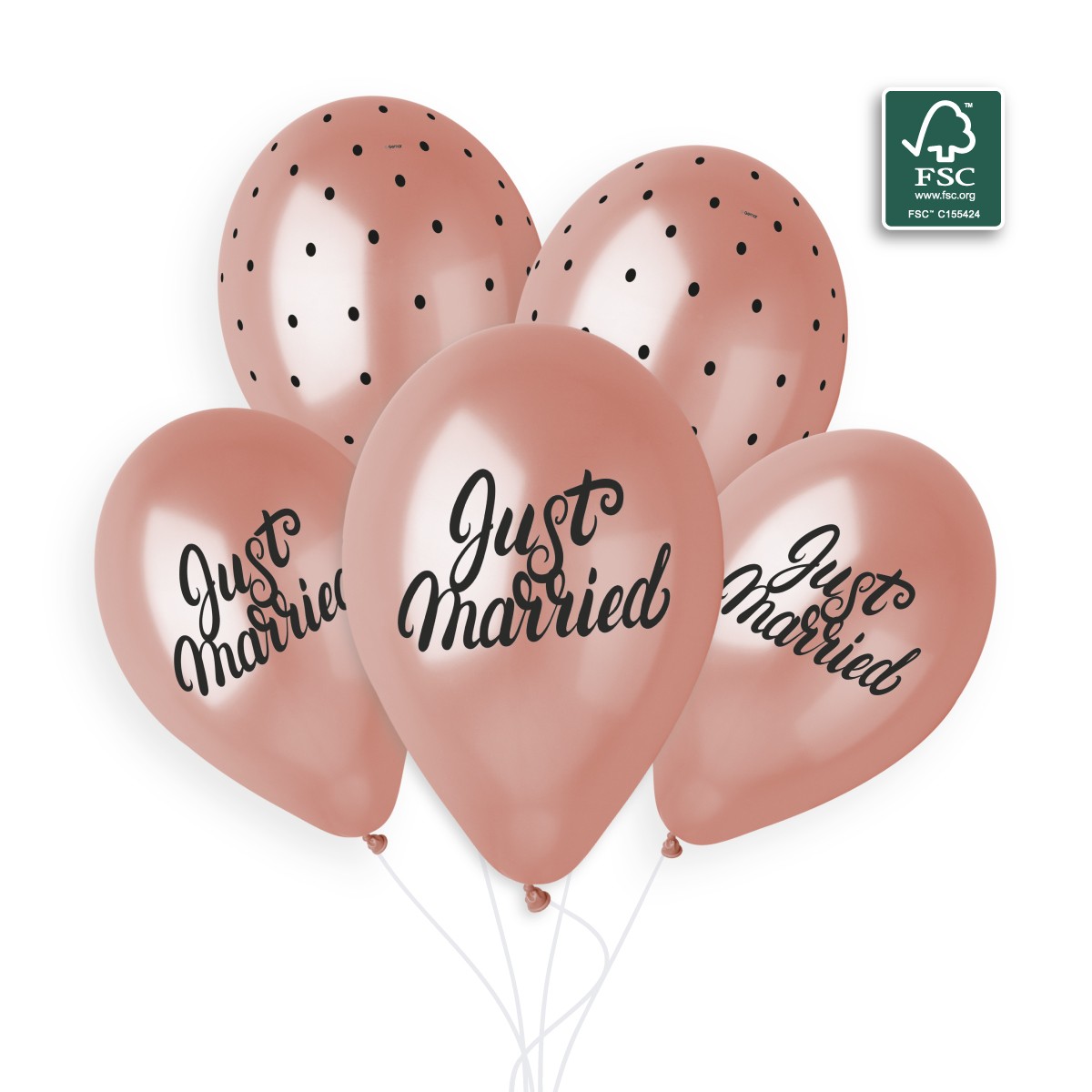 100% FSC-Certified NRL Balloons Just married & Chic dots Black