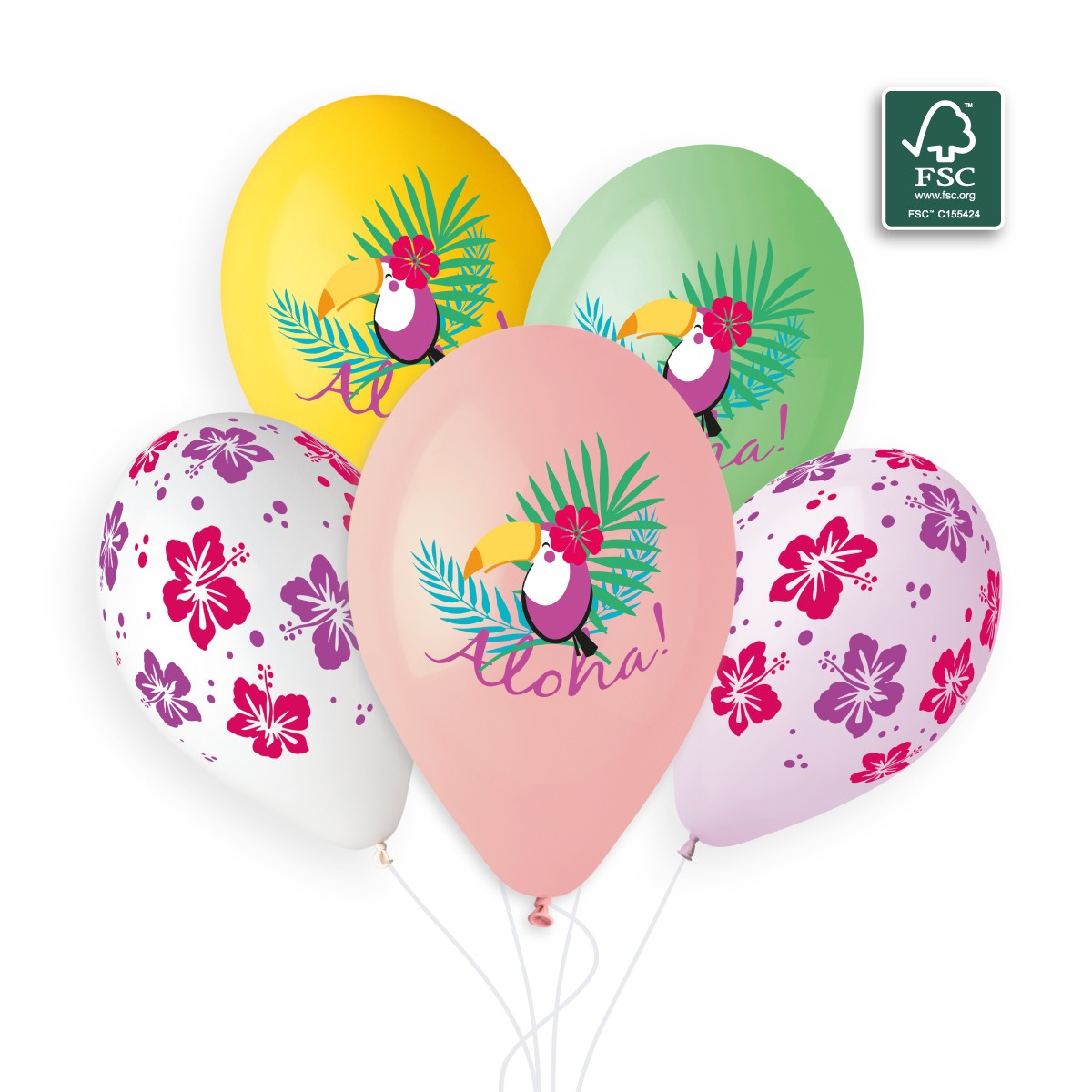 100% FSC-Certified NRL Balloons Aloha toucan & Tropical hibiscus