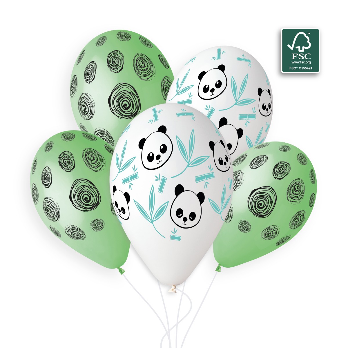 100% FSC-Certified NRL Balloons Panda bamboo & Spiral dots