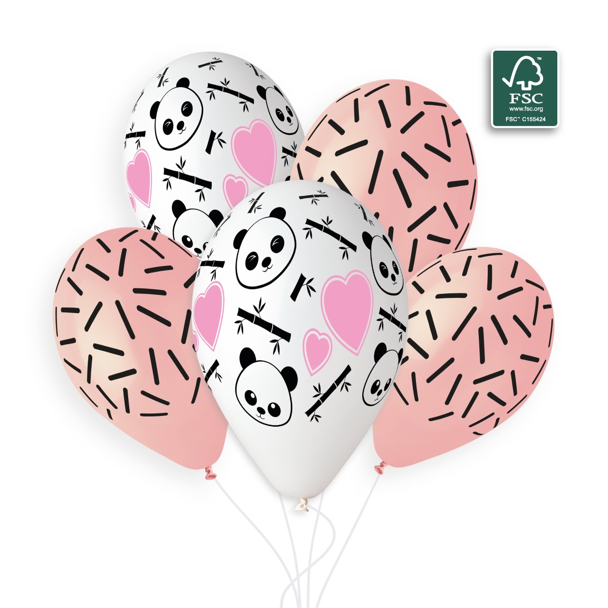 100% FSC-Certified NRL Balloons Panda hearts & Panda sticks