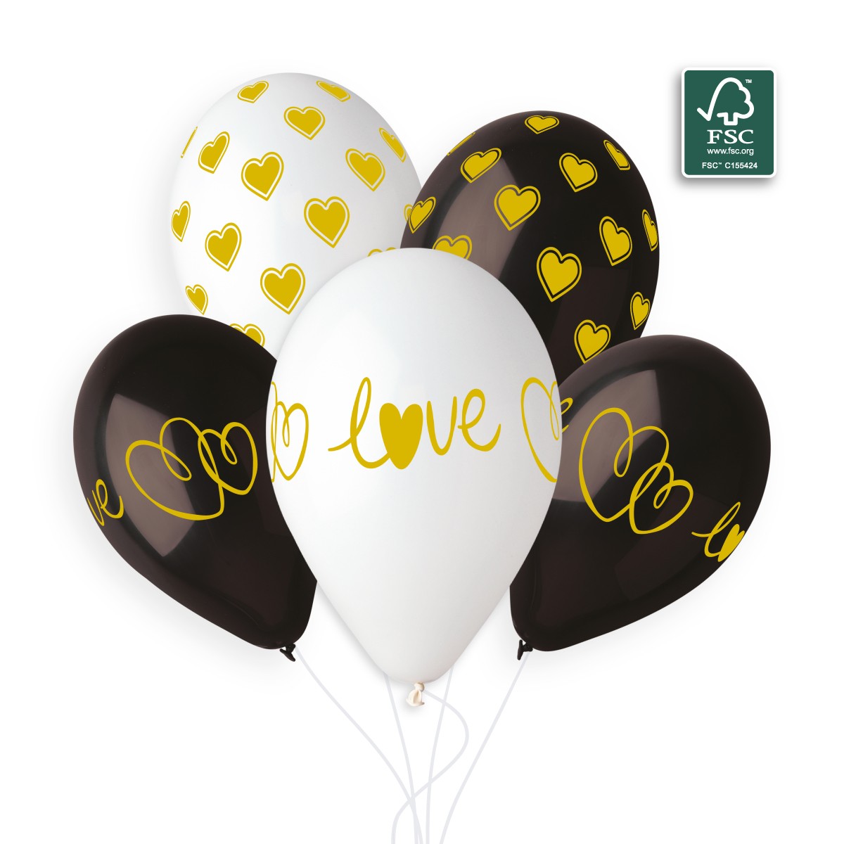 100% FSC-Certified NRL Balloons Golden love & Hearts
