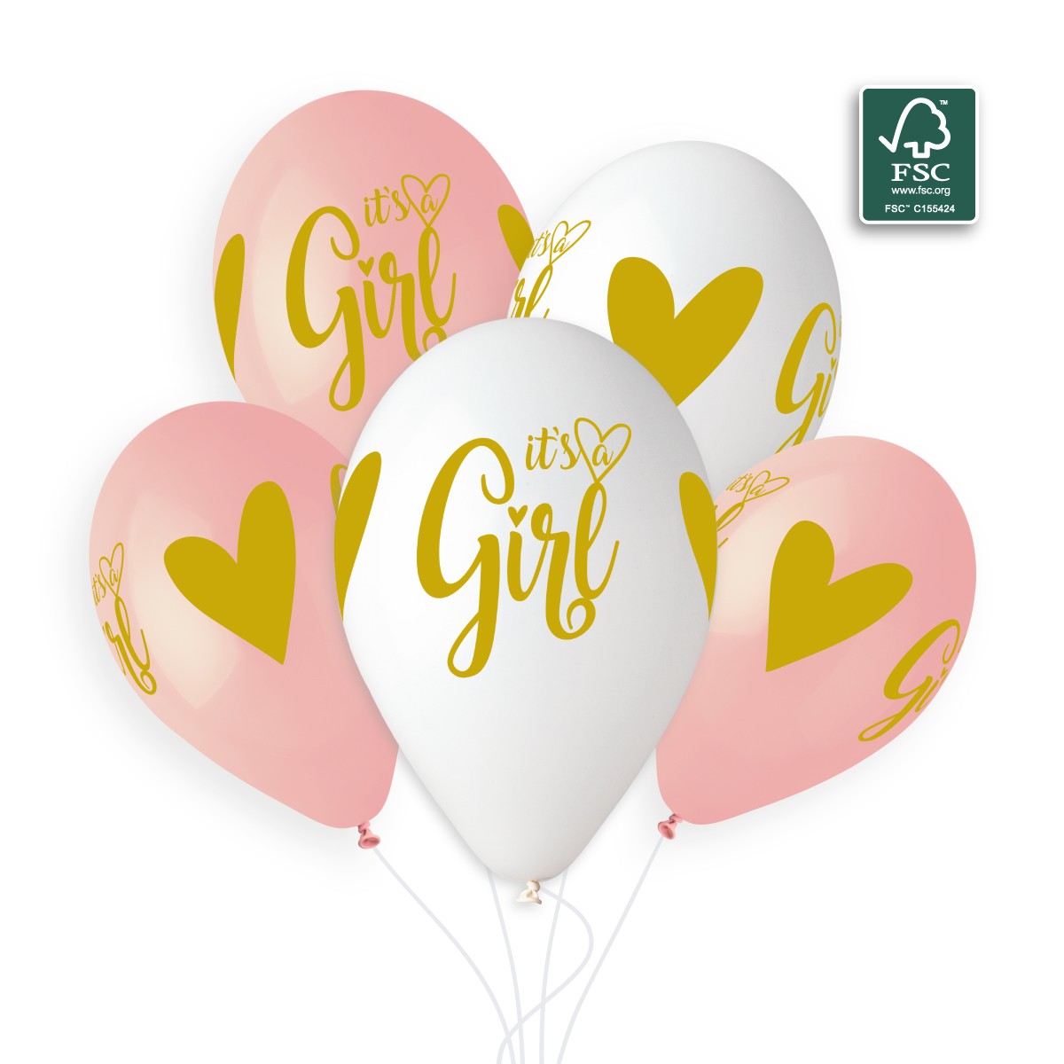 100% FSC-Certified NRL Balloons It's a girl gold