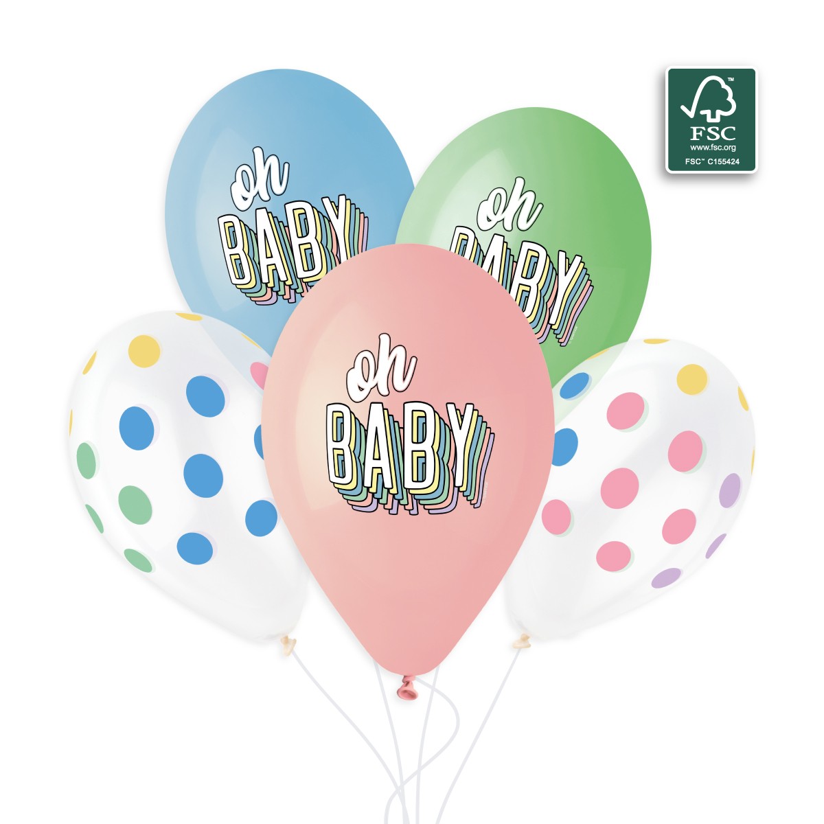 100% FSC-Certified NRL Balloons Oh Baby! & Polka Dots Multicolour