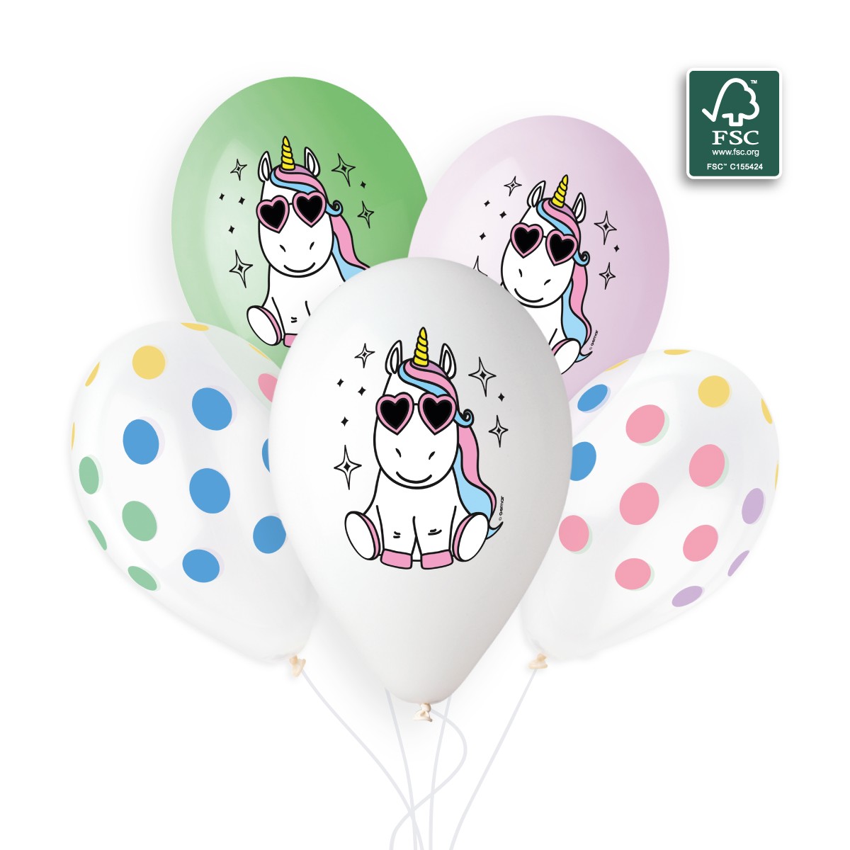 100% FSC-Certified NRL Balloons Unicorn Star & Polka Dots Multicolour