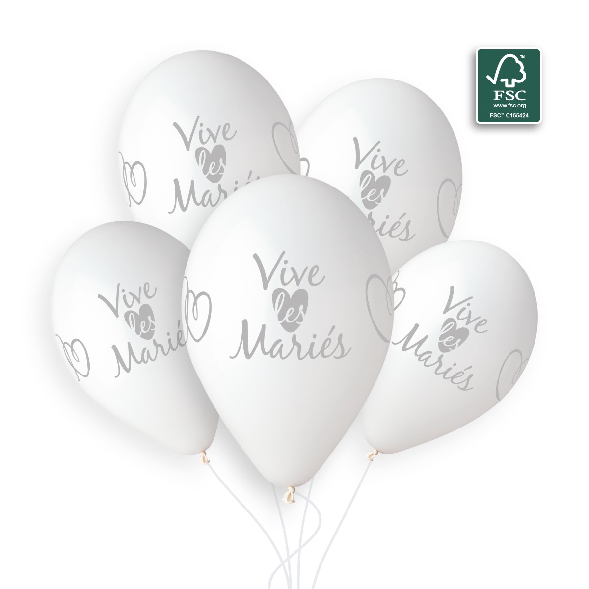 100% FSC-Certified NRL Balloons Silver Vive Les Mariés